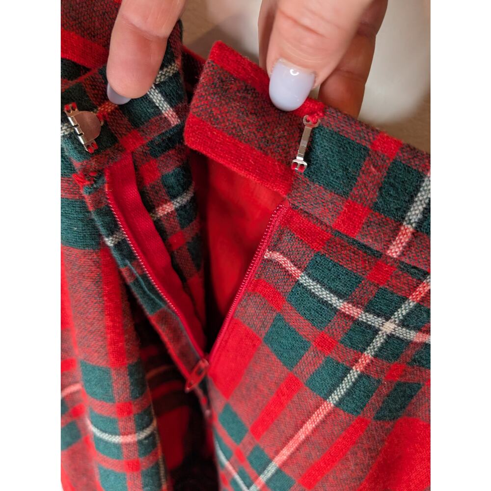 Handmade Red Plaid Wool Skirt Tartan Kilt Style Preppy Scottish Lined XS - Picture 4 of 6